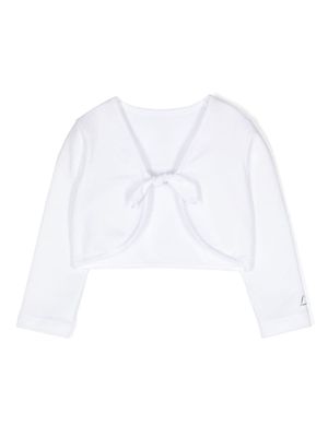 Lapin House bow-detail logo-print cardigan - White