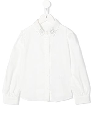 Lapin House bow-print long-sleeved shirt - White