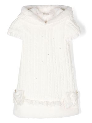 Lapin House cable-knit hooded dress - White