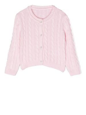 Lapin House cable-knit long-sleeved cardigan - Pink