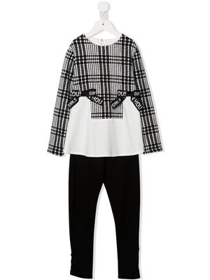 Lapin House check-print blouse and leggings set - Black