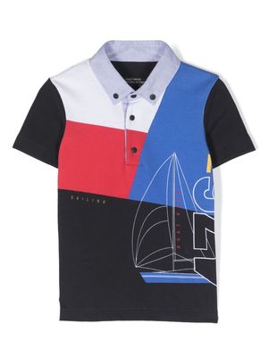 Lapin House colour-block piqué-weave polo shirt - Blue