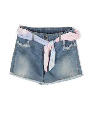 Lapin House distressed belted denim shorts - Blue