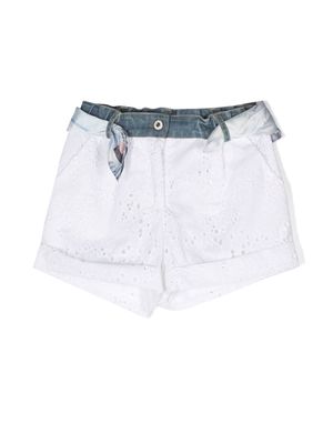 Lapin House embroidered belted shorts - White