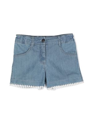 Lapin House floral-embroidered denim shorts - Blue