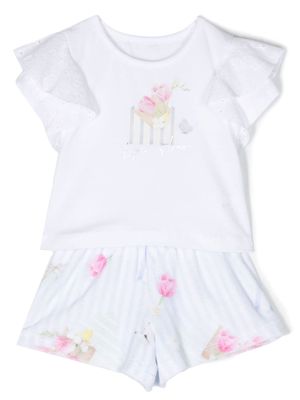 Lapin House floral-print cotton short set - White