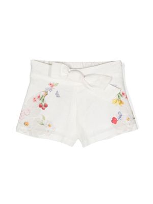 Lapin House floral-print linen shorts - White