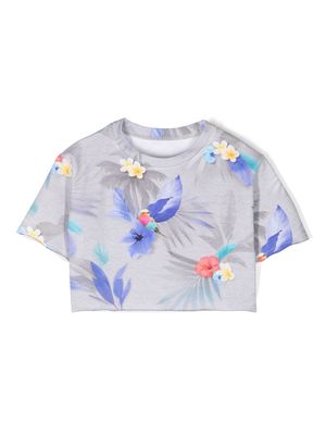 Lapin House floral-print stretch-cotton T-shirt - Grey