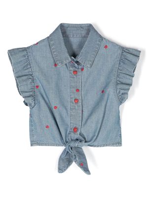 Lapin House heart-embroidered chambray shirt - Blue