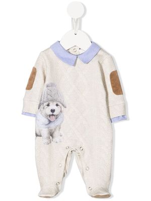 Lapin House knitted dog-print overalls - Neutrals