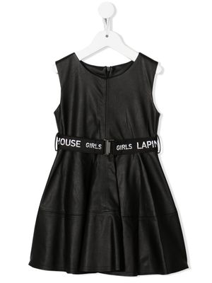 Lapin House leather-look A-line midi dress - Black
