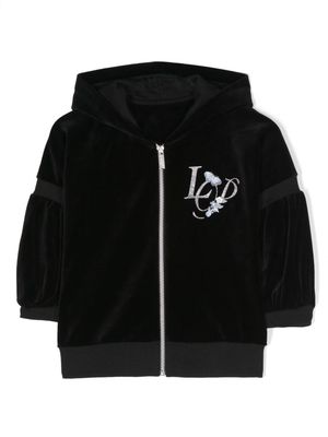 Lapin House logo-print zip-up hoodie - Black