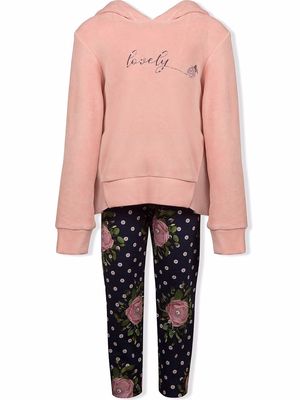 Lapin House pleated hoodie floral-legging tracksuit - Pink