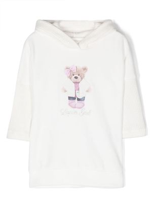 Lapin House teddy bear-motif hoodie dress - White
