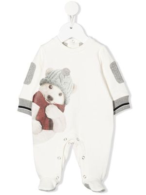 Lapin House teddy bear-print contrast-trimmed pajama - White