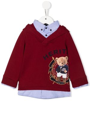 Lapin House teddy bear-print layered hoodie
