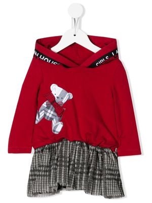 Lapin House teddy-print hooded dress - Red