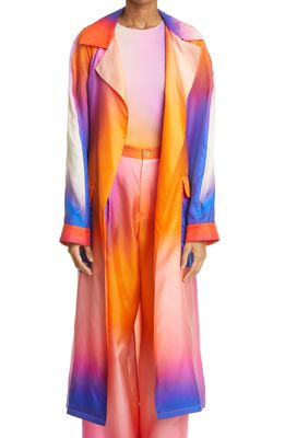 LAPOINTE Aura Print Silk Taffeta Trench Coat