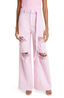 LAPOINTE Belted Distressed Stretch Wide Leg Jeans in Blossom