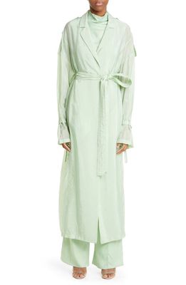 LAPOINTE Belted Realxed Fit Sheer Cupro Blend Trench Coat in Aloe