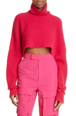 LAPOINTE Crop Cashmere & Silk Turtleneck Sweater in Cerise