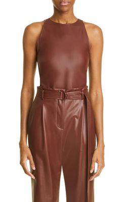LAPOINTE Faux Leather Bodysuit in Mahogany