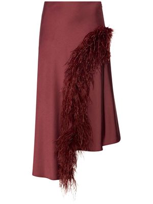 LAPOINTE feather-trim asymmetric midi skirt - Red