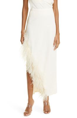 LAPOINTE Feather Trim Asymmetric Stretch Crepe Skirt in Cream