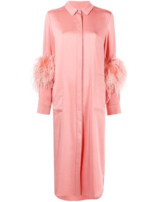 LAPOINTE feather-trim buttoned shirt dress - Pink