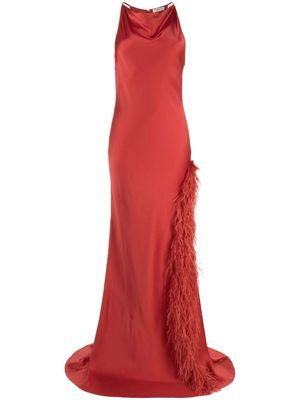 LAPOINTE feather-trim satin gown - Red