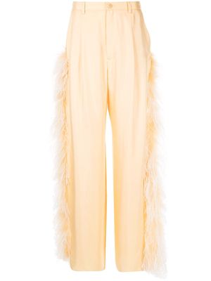 LAPOINTE feather-trim wide-leg trousers - Yellow