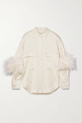 LAPOINTE - Feather-trimmed Satin Shirt - Cream