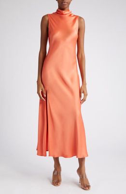 LAPOINTE Funnel Neck Long Sleeve Crepe Dress in Coral