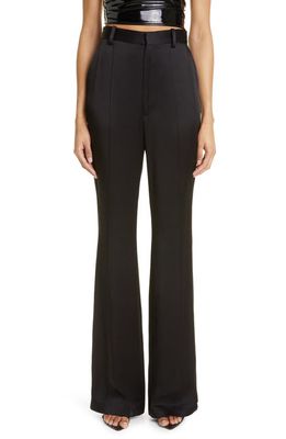 LAPOINTE High Waist Double Face Satin Flare Trousers in Black