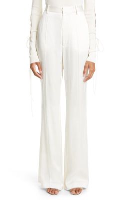 LAPOINTE High Waist Double Face Satin Flare Trousers in Cream
