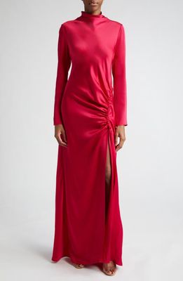 LAPOINTE Long Sleeve Double Face Satin Gown in Cerise