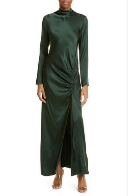 LAPOINTE Long Sleeve Double Face Satin Maxi Dress in Forest