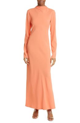 LAPOINTE Long Sleeve Funnel Neck Crepe Dress in Coral