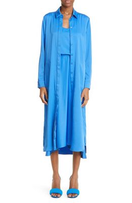 LAPOINTE Long Sleeve Satin Shirtdress in Astral
