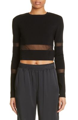 LAPOINTE Mixed Media Long Sleeve Crop Sweater in Black