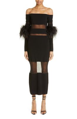 LAPOINTE Mixed Media Off the Shoulder Long Sleeve Dress in Black