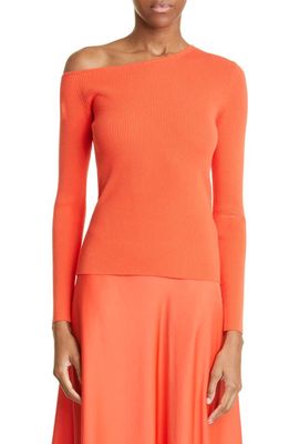LAPOINTE One-Shoulder Rib Sweater in Poppy