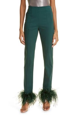 LAPOINTE Ostrich Feather Trim Pintuck Crepe Slim Fit Trousers in Forest