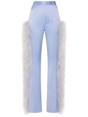 LAPOINTE ostrich-feather trim satin trousers - Blue
