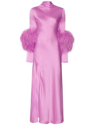 LAPOINTE ostrich-feather trim side-slit dress - Pink