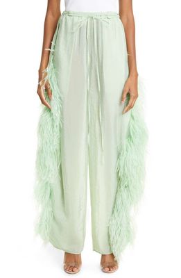 LAPOINTE Ostrich Feather Trim Textured Sheer Cupro Blend Pants in Aloe