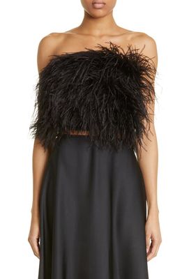 LAPOINTE Ostrich Feather Trim Tube Top in Black