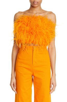 LAPOINTE Ostrich Feather Trim Tube Top in Tangerine