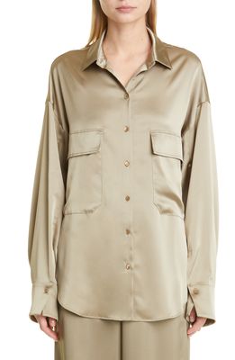 LAPOINTE Oversize Satin Button-Up Blouse in Sage