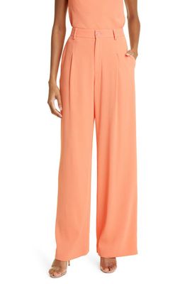 LAPOINTE Pleat Front Pebble Crepe Wide Leg Pants in Coral